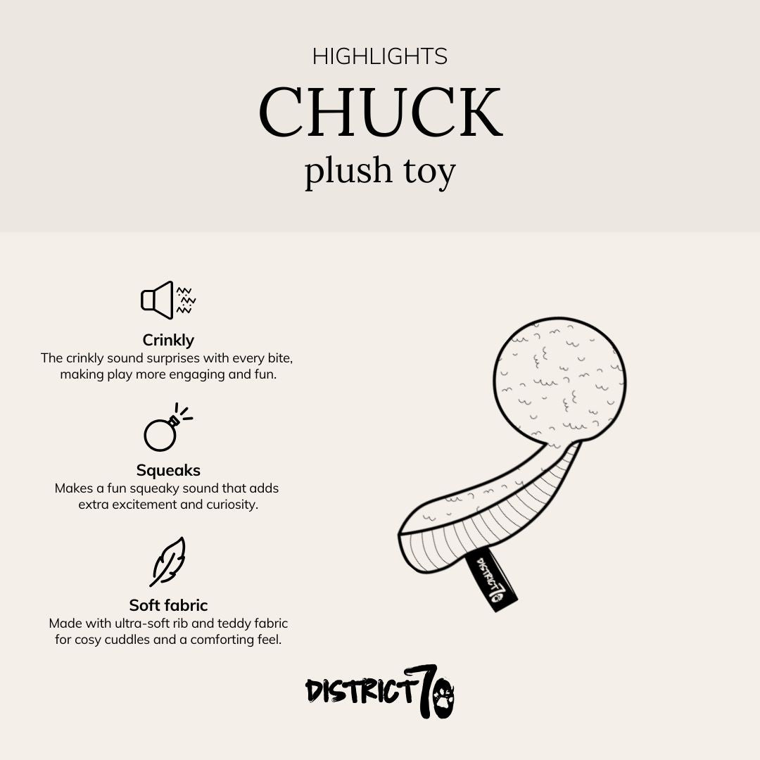 Infographic met kenmerken van het piepspeelgoed - CHUCK District 70