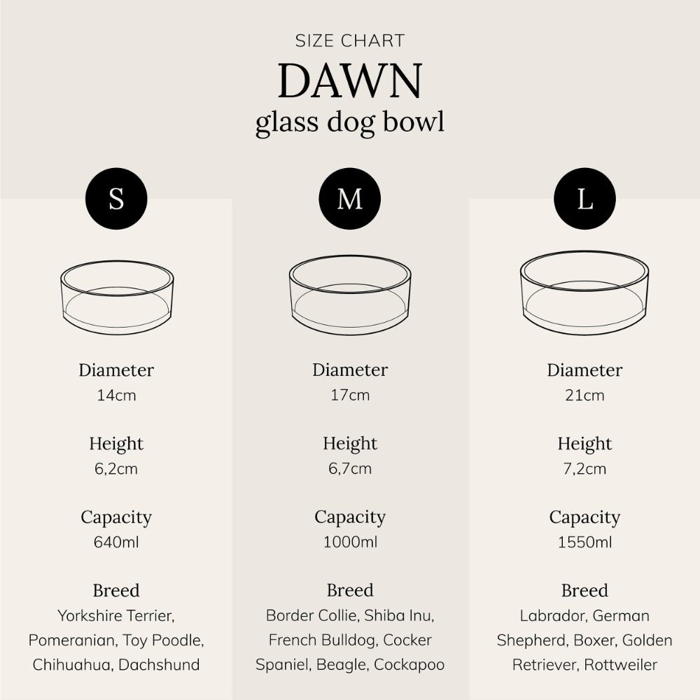 Maattabel DAWN glazen voerbak hond - District 70