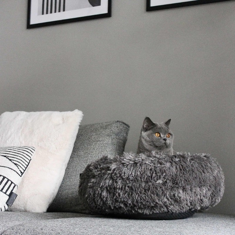 Pluche donut kattenmand in donkergrijs met kat - FUZZ District 70